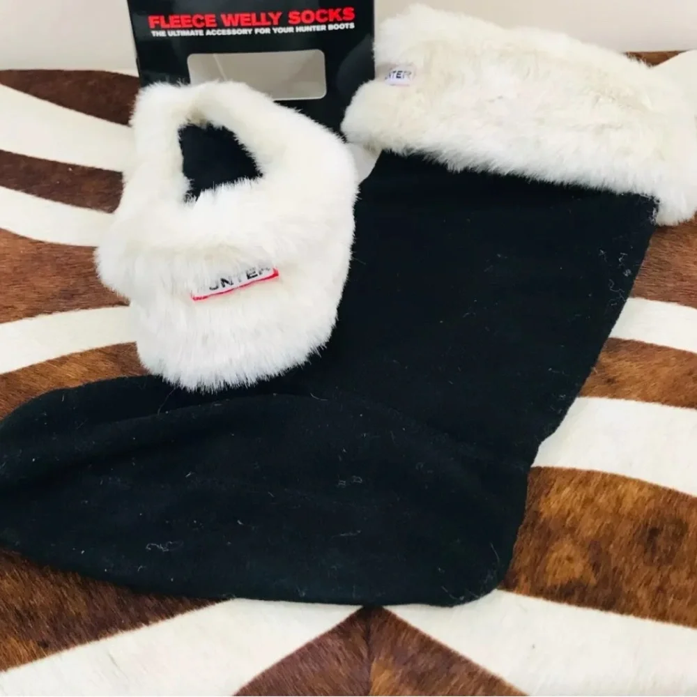 Hunter Fleece Welly Socks Black and White L